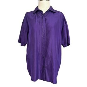 Vintage 90s Purple Silk Button Down Shirt Sz S